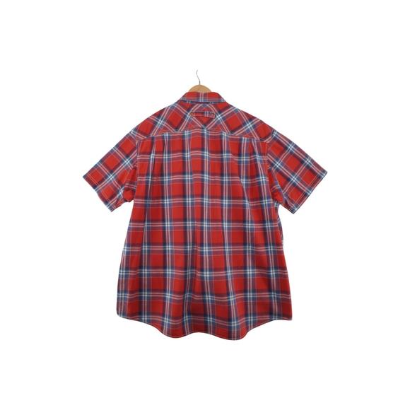 Duluth Trading Co Red Plaid Short Sleeve Button Up Shirt Men’s XL Cotton - Picture 2 of 4